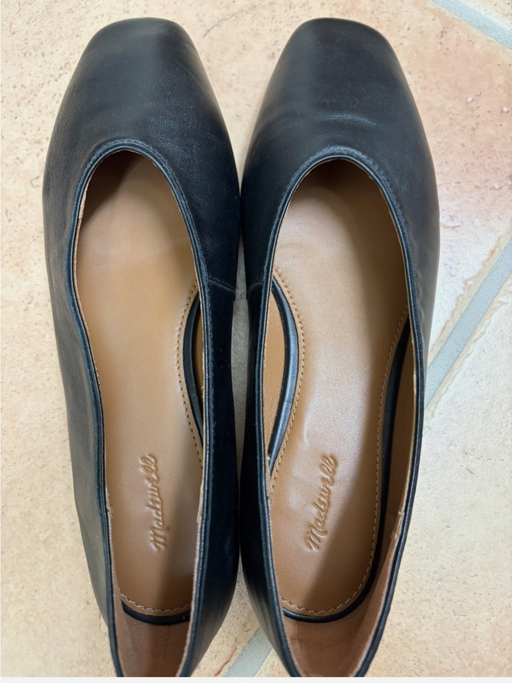 Madewell Black Leather Square-Toe Ballet Flats